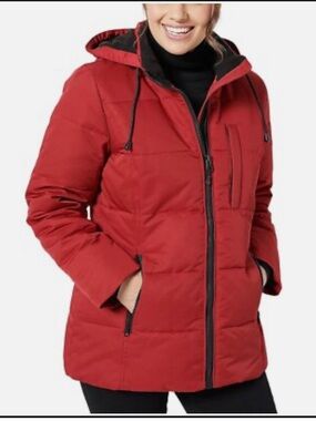 Arctic Expedition Horizontal Women's Red Hooded Quilted Puffer Coat large